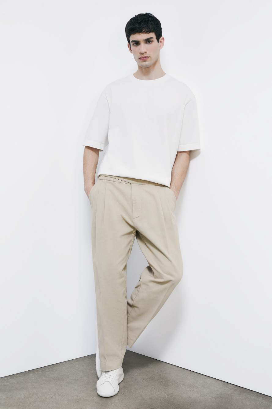 Pantal&oacute;n cargo en algod&oacute;n estructurado, Beige