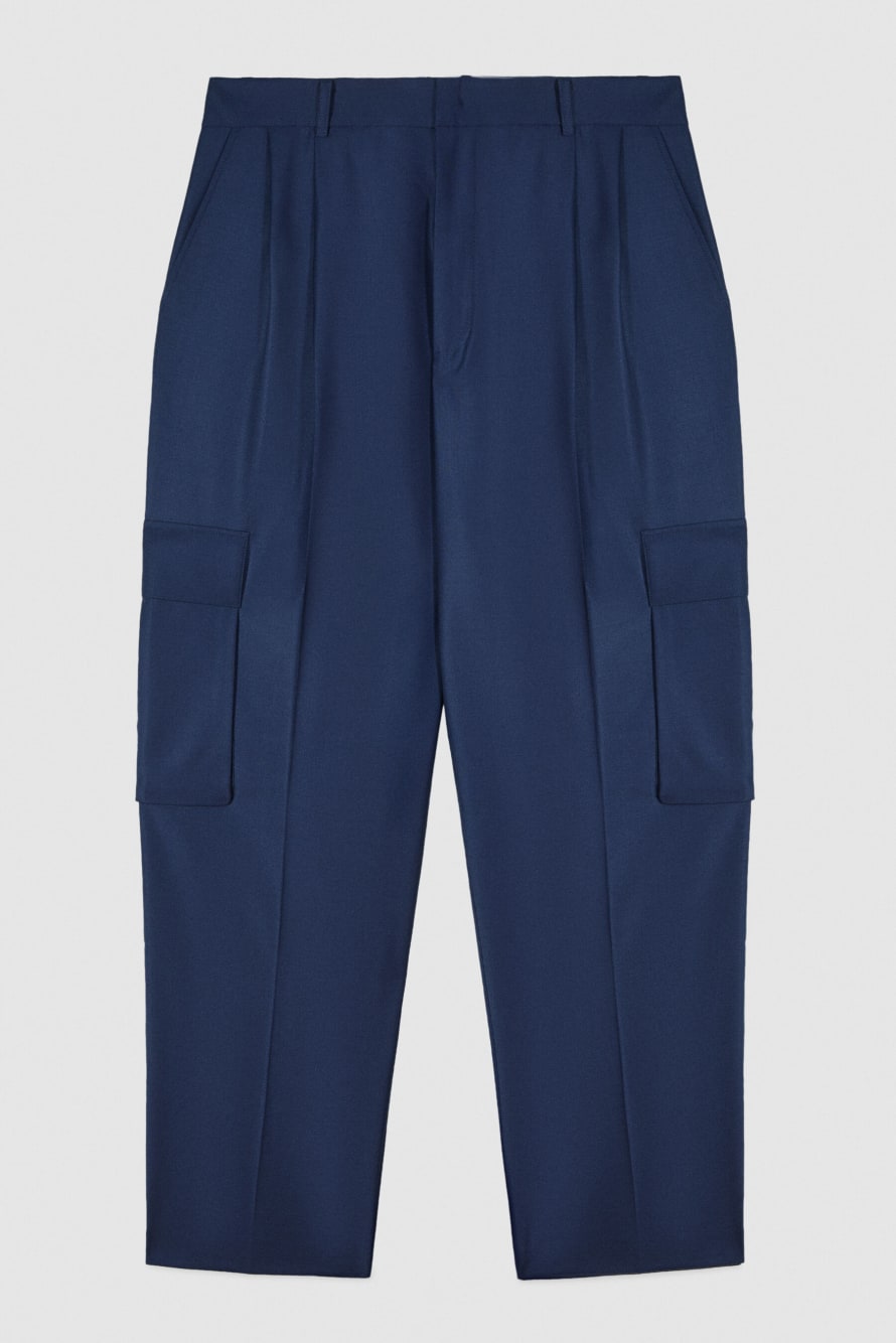 Pantal&oacute;n cargo oversize en mezcla ligera de lana el&aacute;stica, Azul