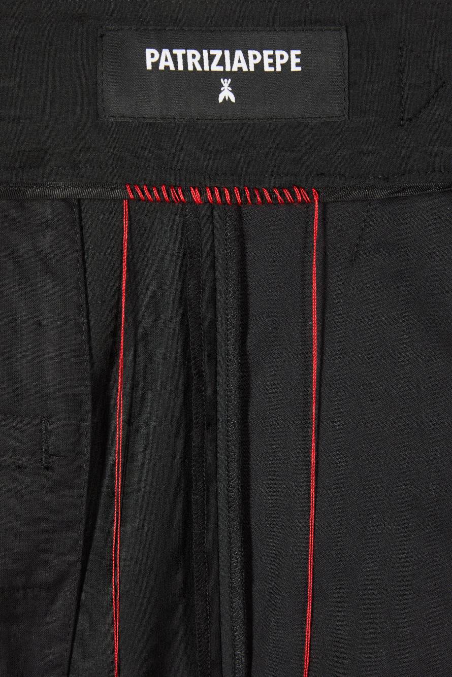 Pantal&oacute;n oversize con pinzas en mezcla ligera de lana el&aacute;stica, Negro