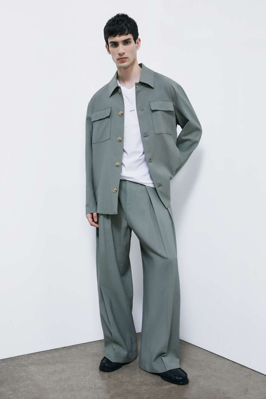 Pantalon oversized en viscose effet irr&eacute;gulier, Vert, Patrizia Pepe