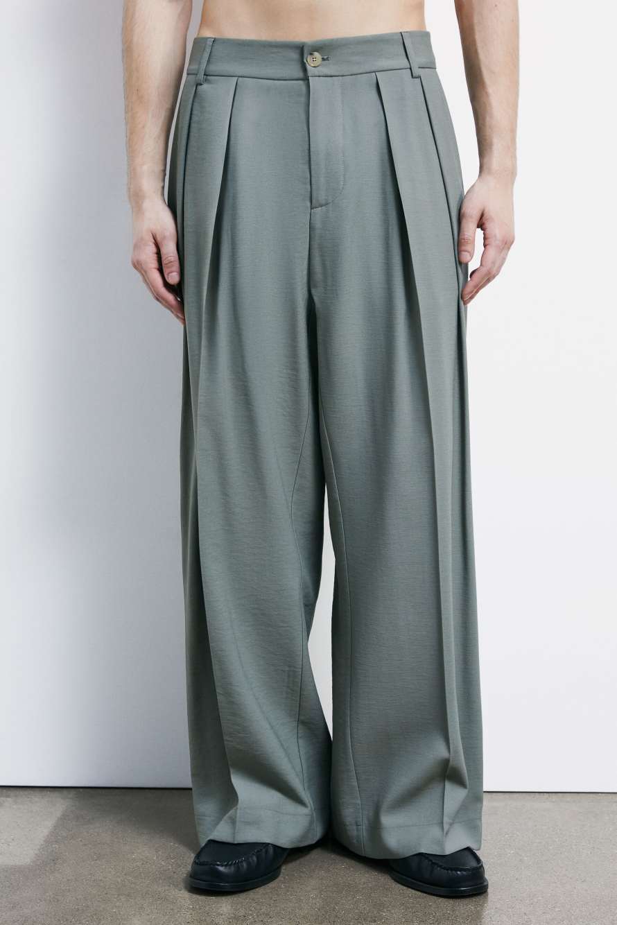 Pantalon oversized en viscose effet irr&eacute;gulier, Vert, Patrizia Pepe
