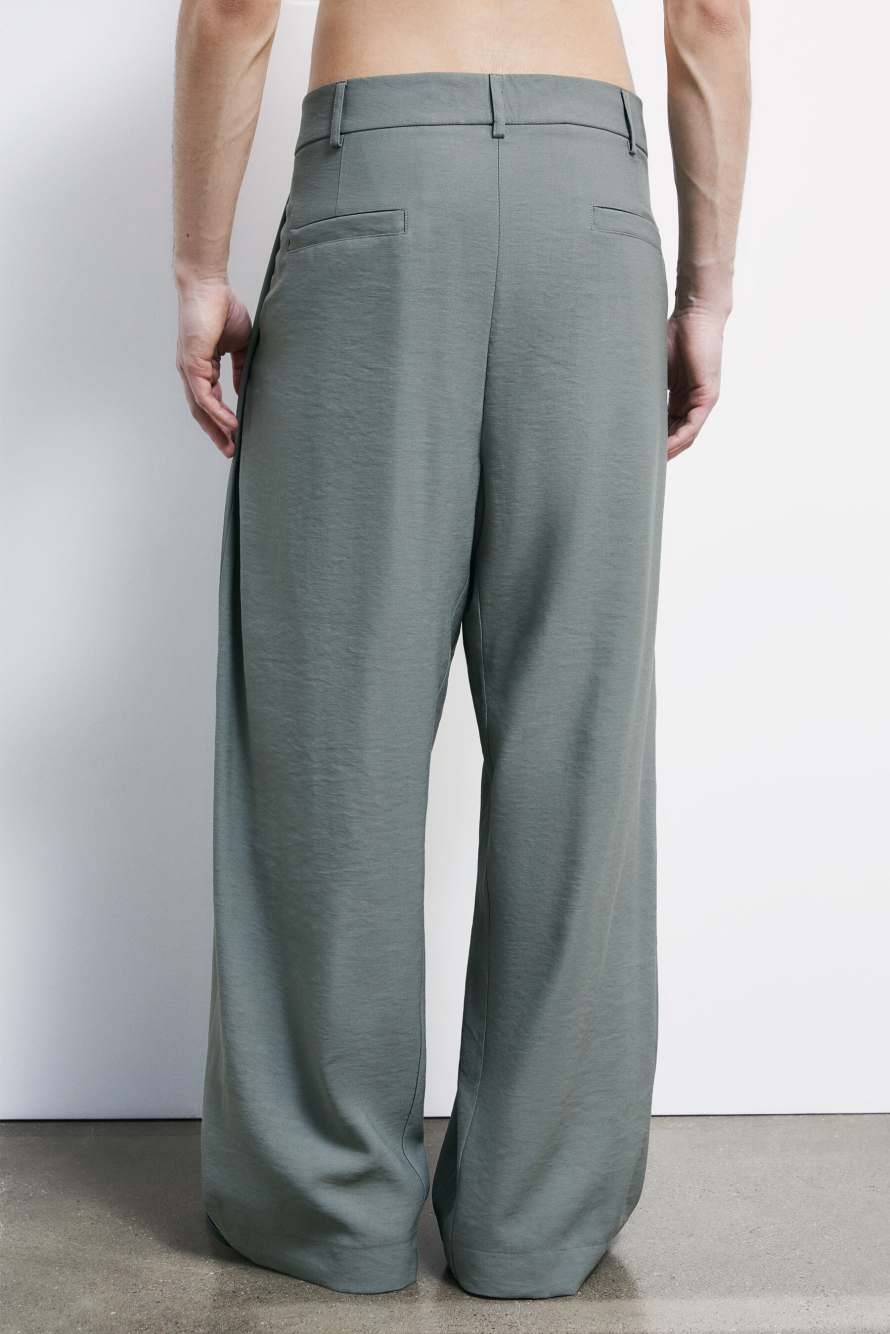 Pantalon oversized en viscose effet irr&eacute;gulier, Vert, Patrizia Pepe
