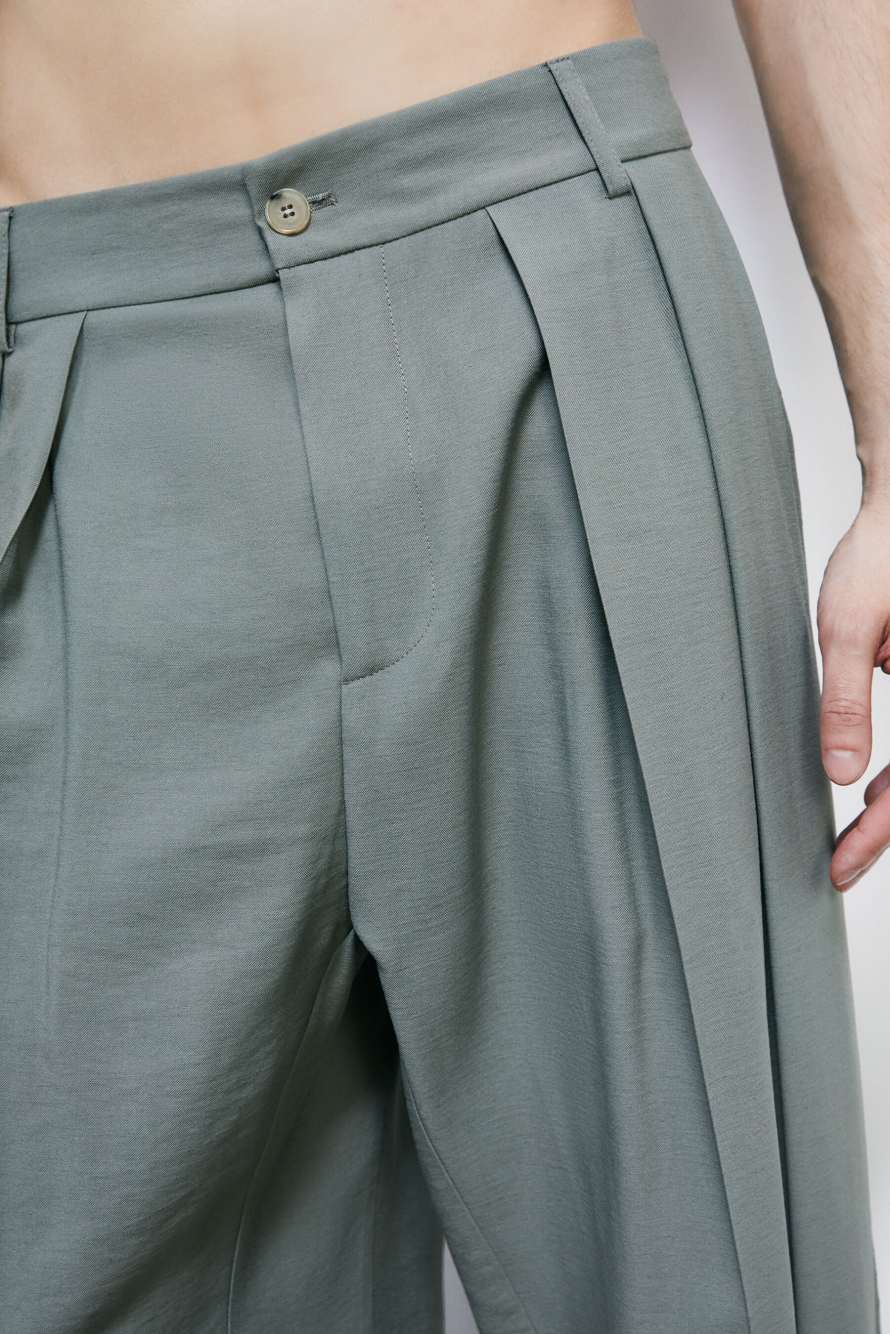 Pantalon oversized en viscose effet irr&eacute;gulier, Vert, Patrizia Pepe