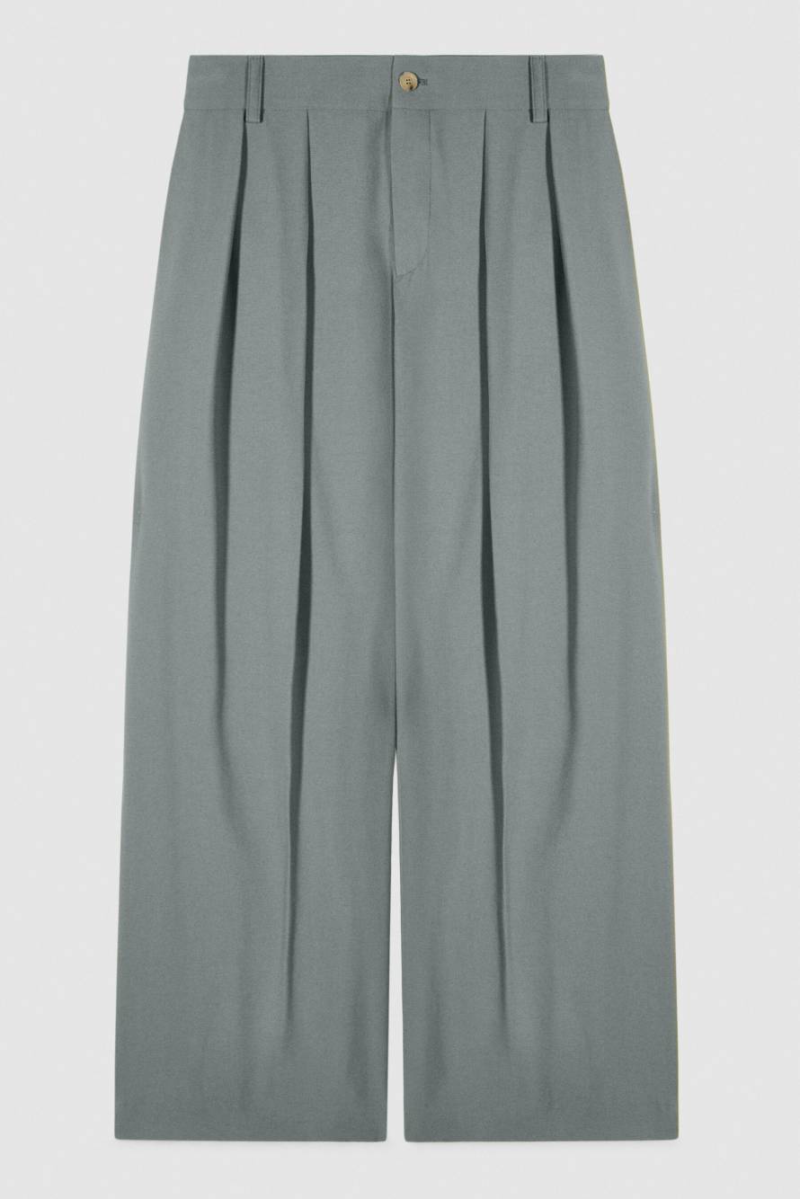 Pantalon oversized en viscose effet irr&eacute;gulier, Vert, Patrizia Pepe
