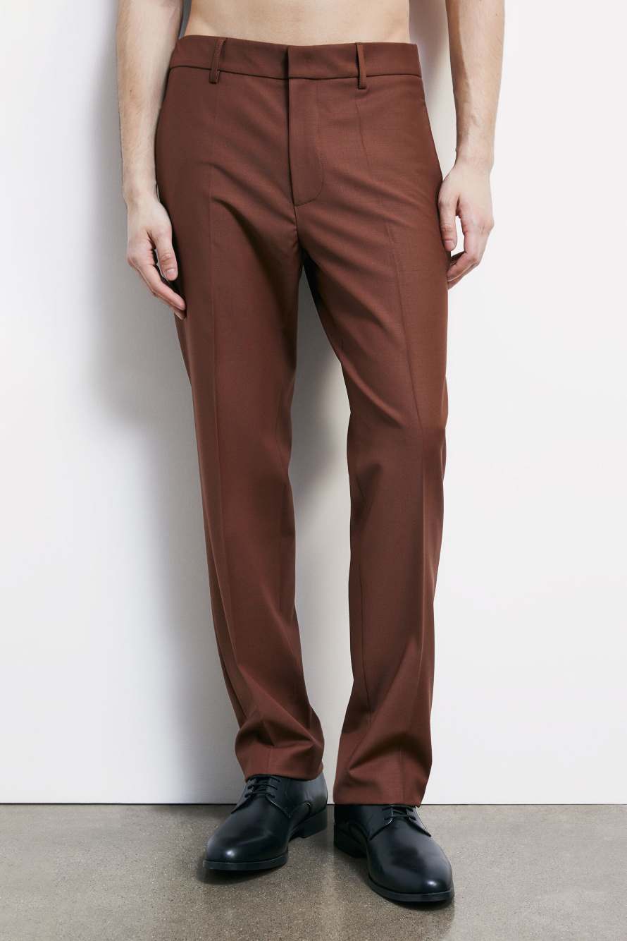 Pantal&oacute;n cigarette en mezcla ligera de lana el&aacute;stica, Marr&oacute;n