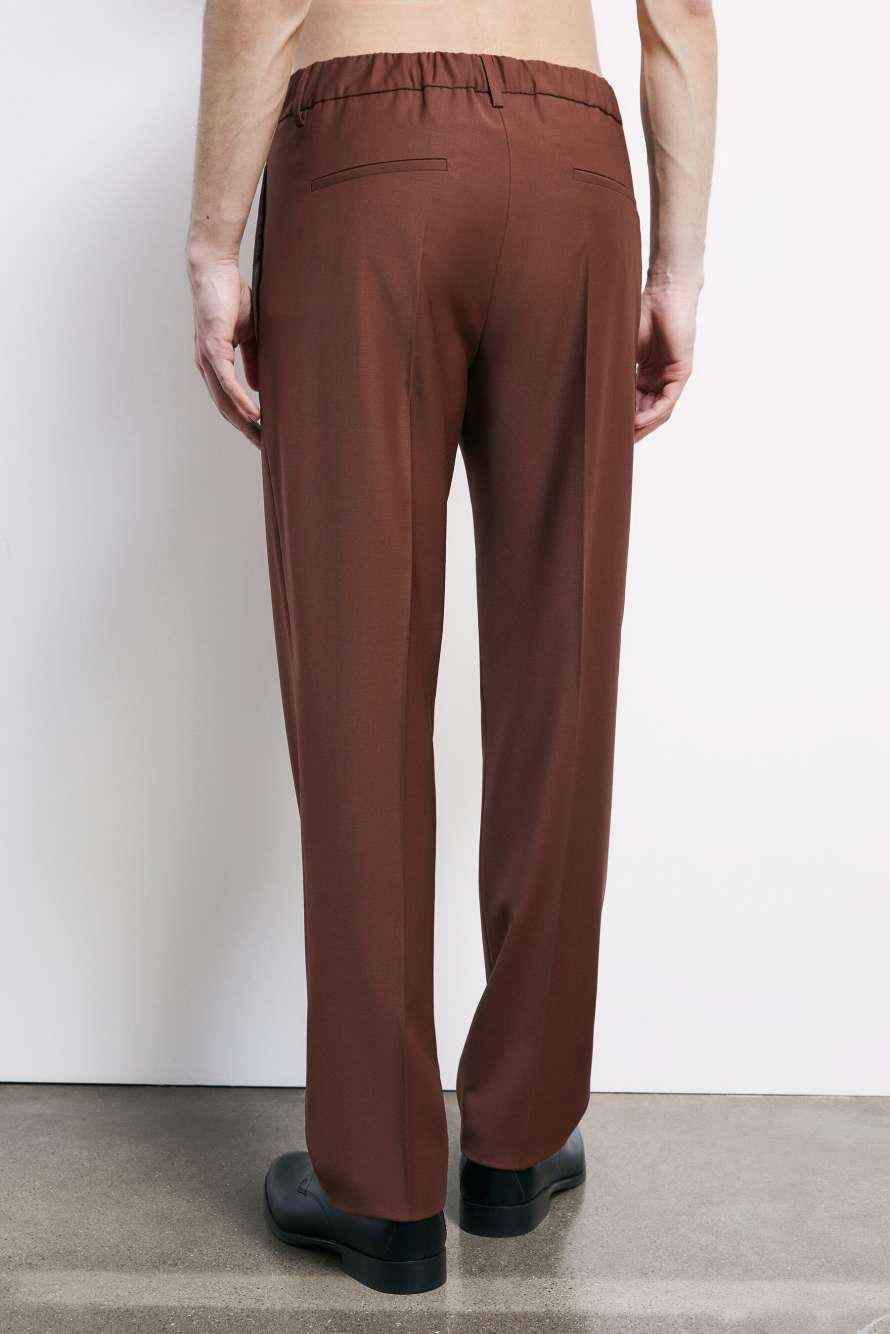 Pantal&oacute;n cigarette en mezcla ligera de lana el&aacute;stica, Marr&oacute;n