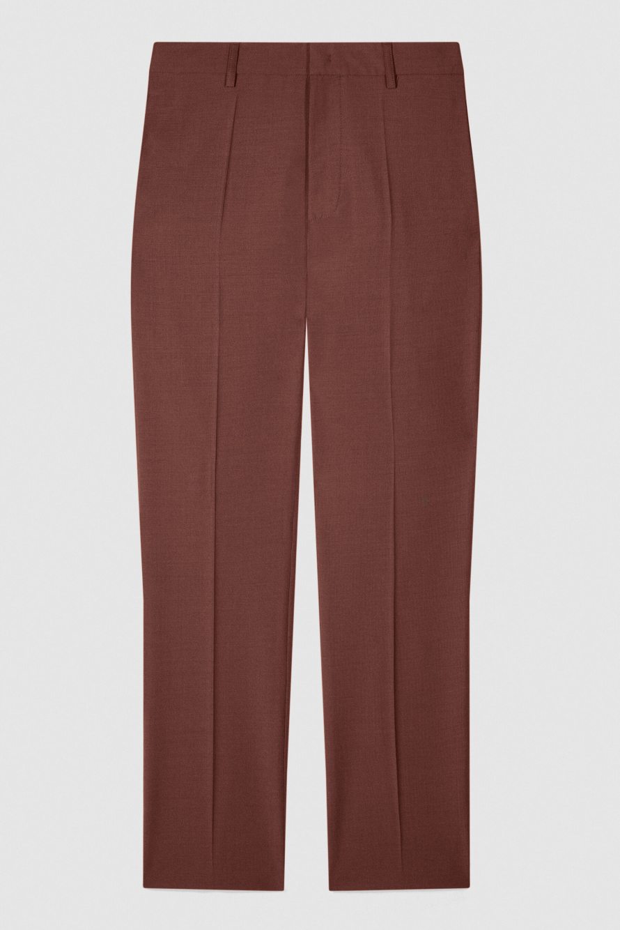 Pantal&oacute;n cigarette en mezcla ligera de lana el&aacute;stica, Marr&oacute;n