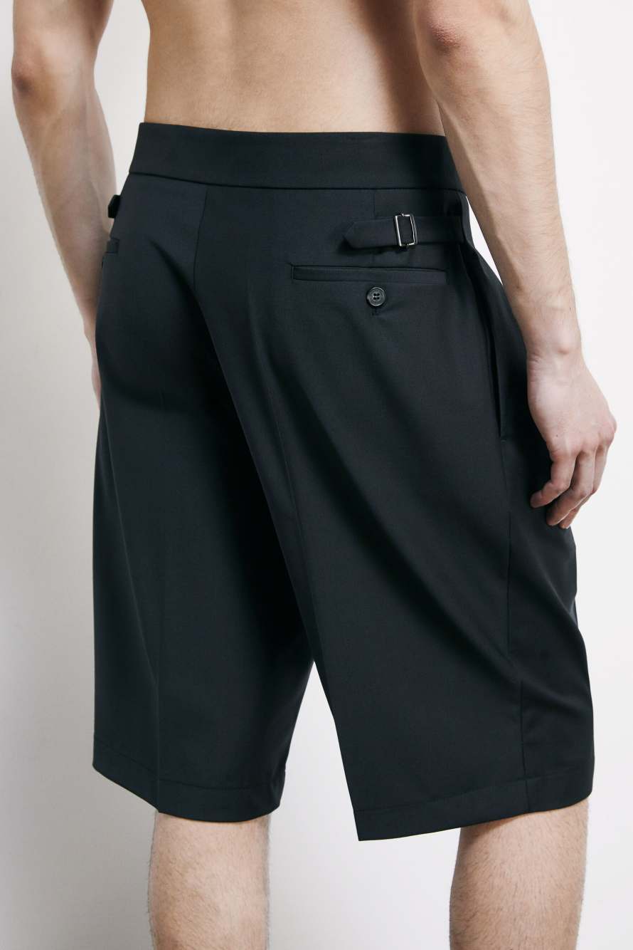 Shorts sartoriales en mezcla ligera de lana el&aacute;stica, Negro