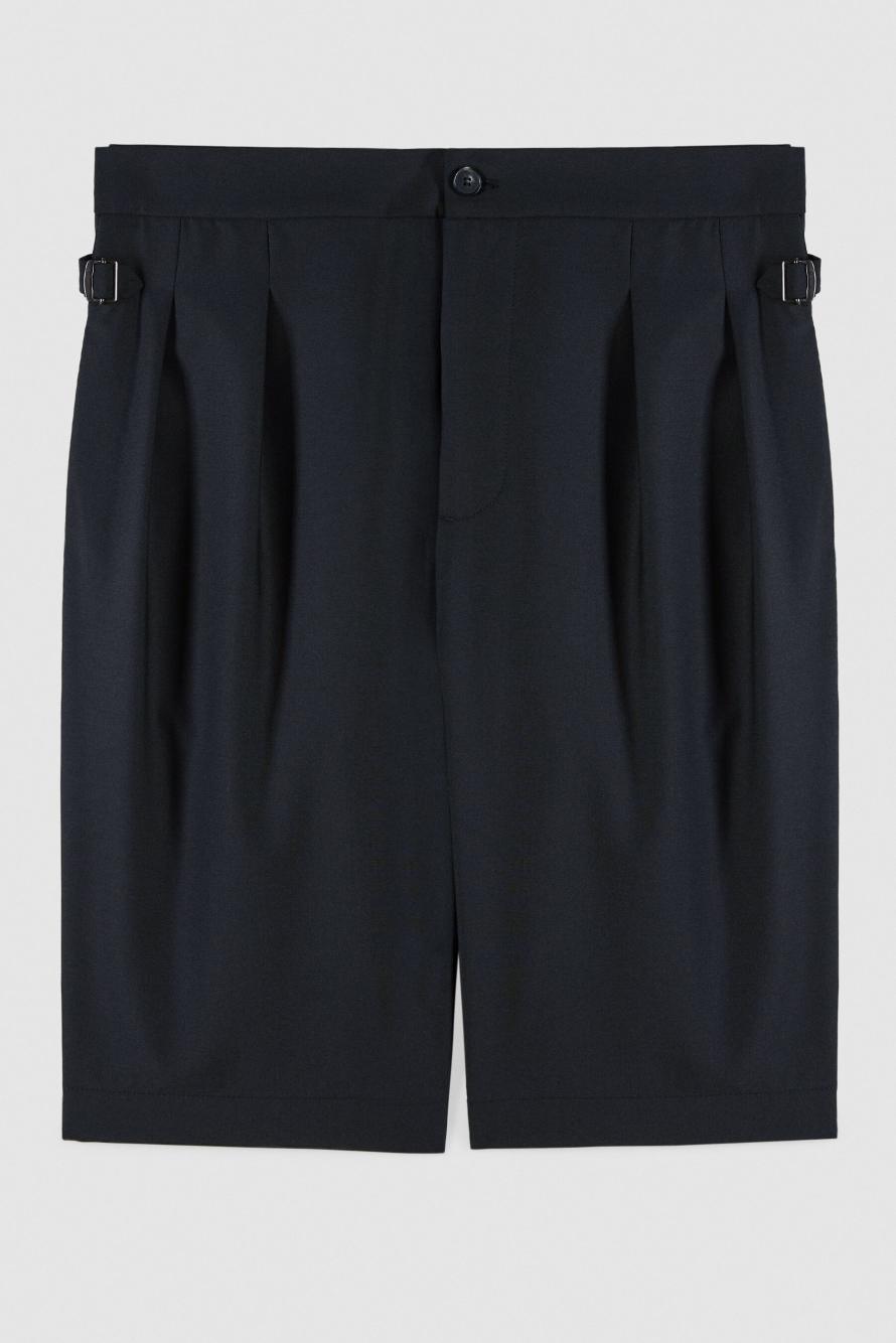 Shorts sartoriales en mezcla ligera de lana el&aacute;stica, Negro