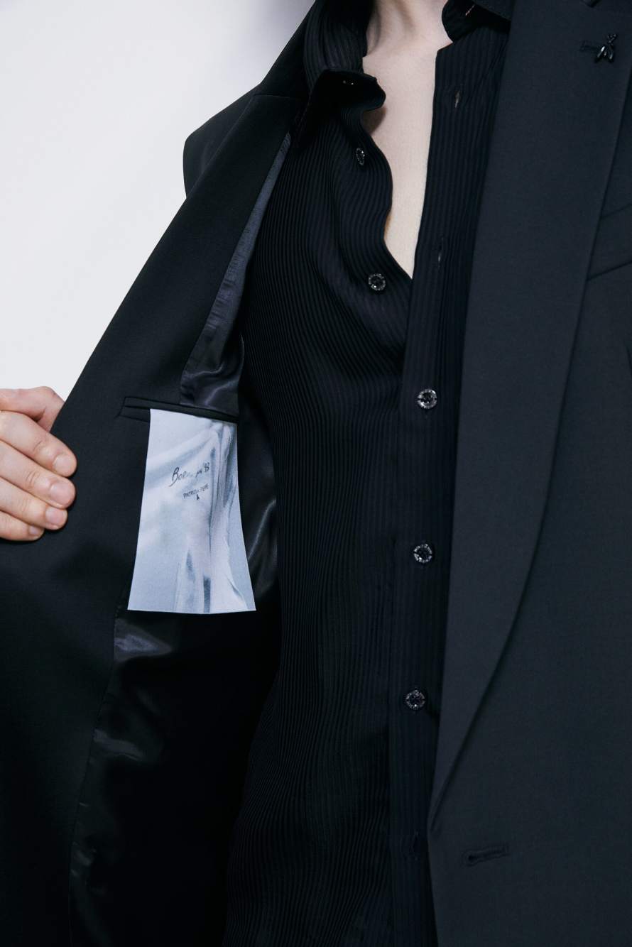 Chaleco sartorial en mezcla ligera de lana el&aacute;stica, Negro