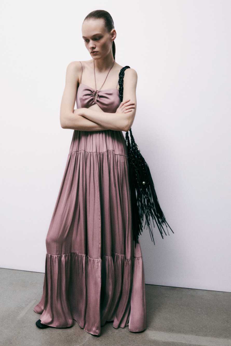 Long satin dress with cut-out, Pink, Patrizia Pepe