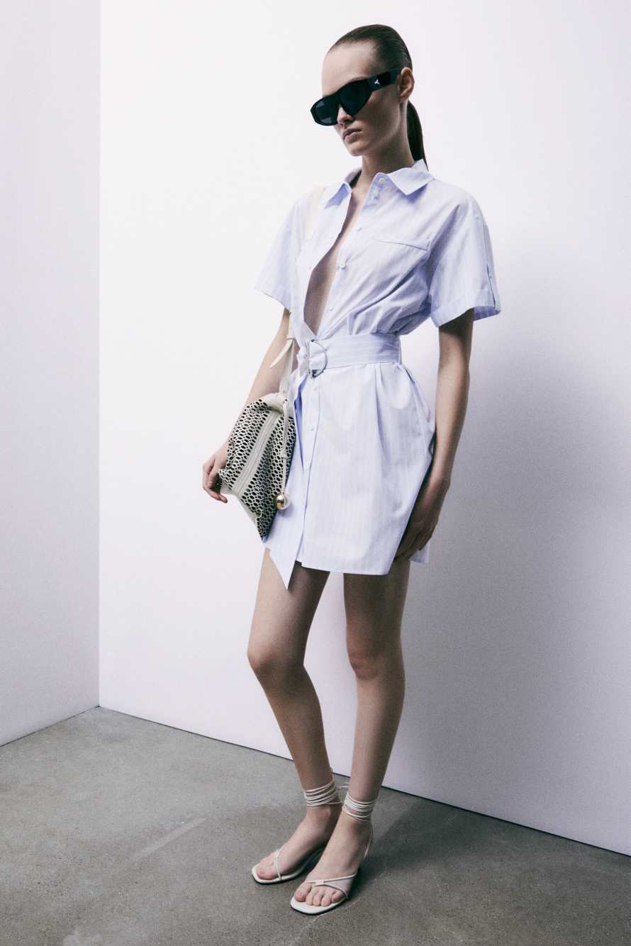 Vestido camisero mini con cintur&oacute;n, Rayas