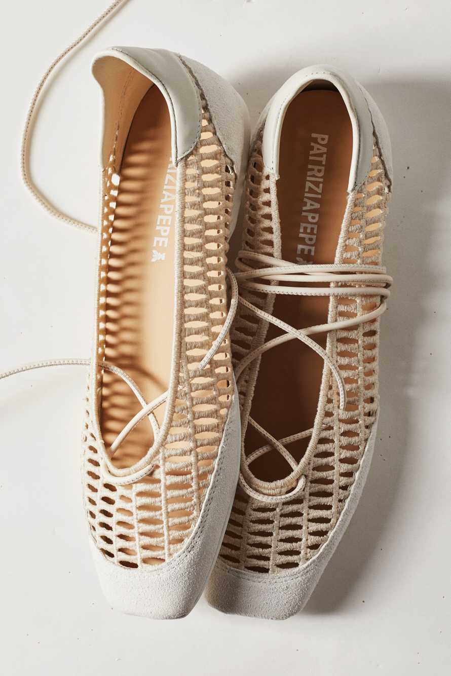 Dancing SKIN ballerinas in raffia, White, Patrizia Pepe