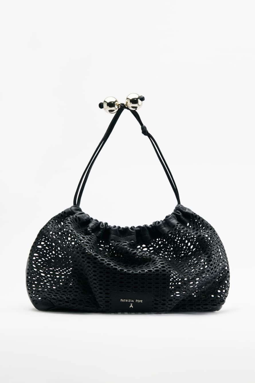 Medium Bubble Clutch in perforated leather, Black, Patrizia Pepe