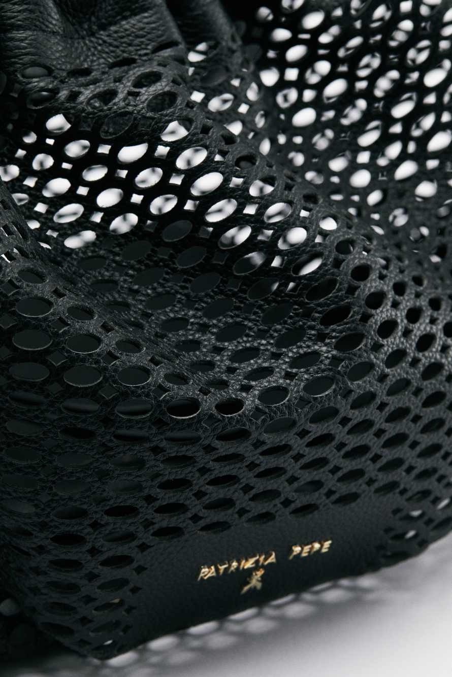 Medium Bubble Clutch in perforated leather, Black, Patrizia Pepe