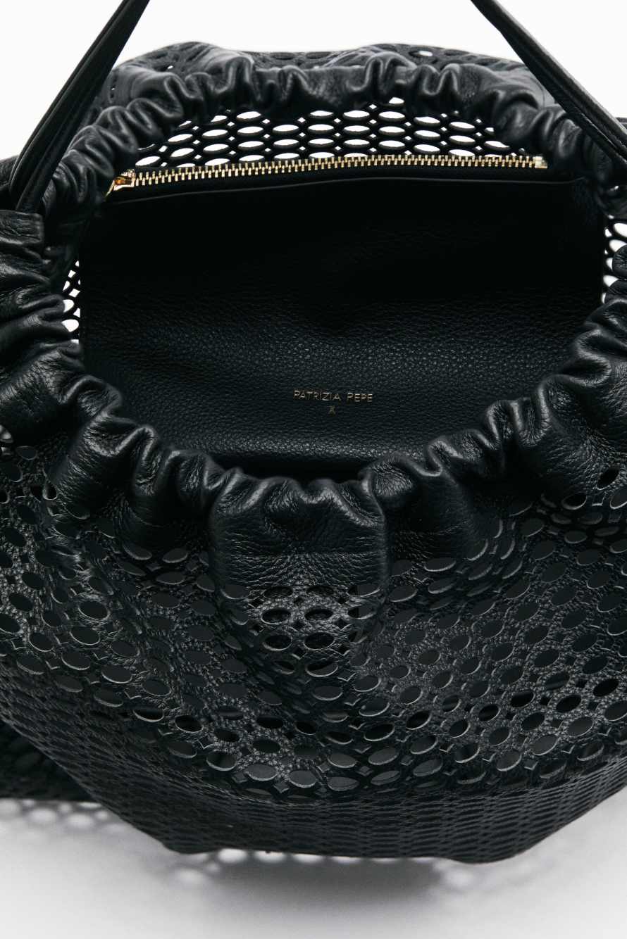 Medium Bubble Clutch in perforated leather, Black, Patrizia Pepe
