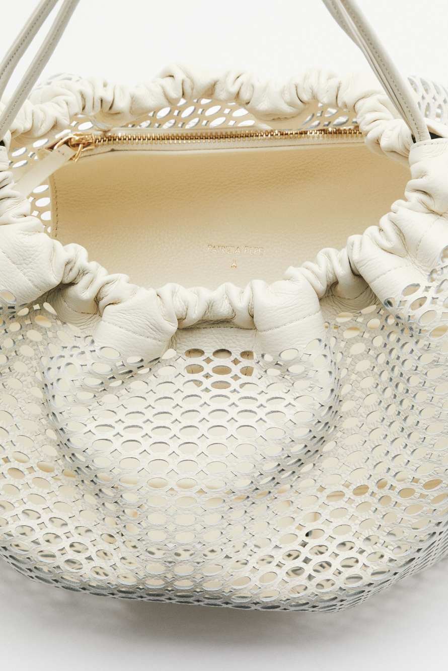 Medium Bubble Clutch in perforated leather, White, Patrizia Pepe