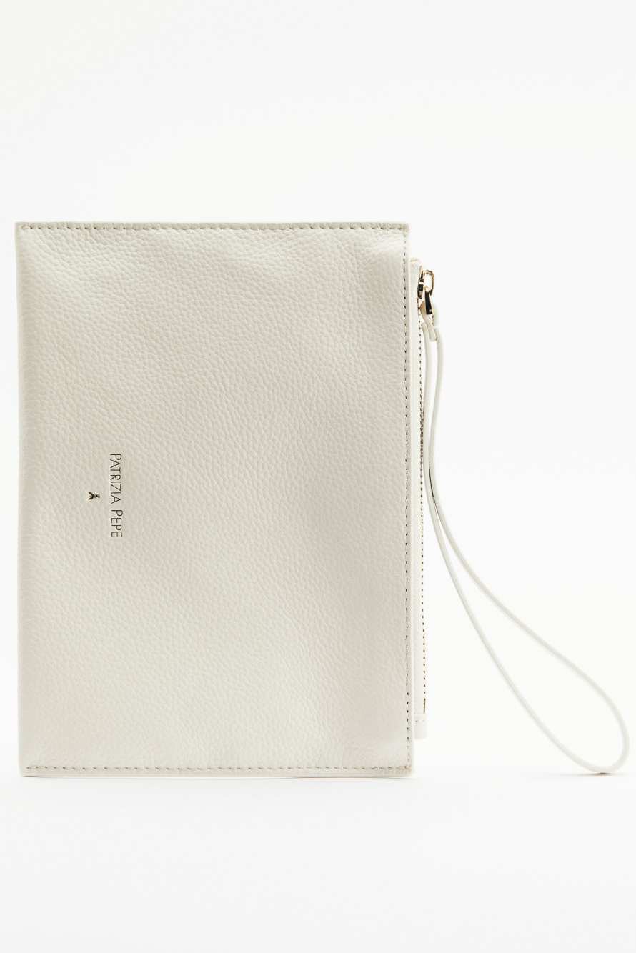 Medium Bubble Clutch in perforated leather, White, Patrizia Pepe