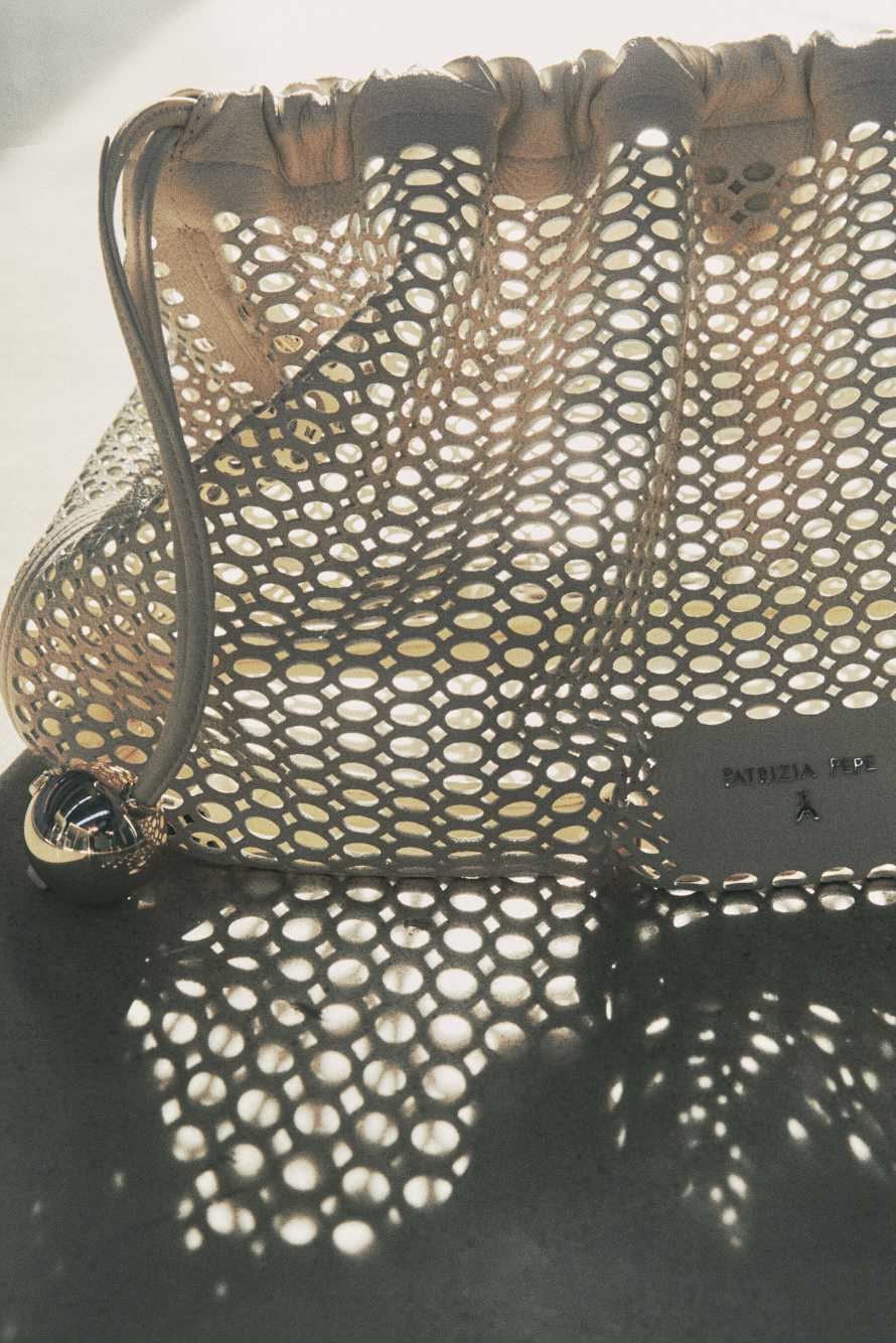 Medium Bubble Clutch in perforated leather, White, Patrizia Pepe