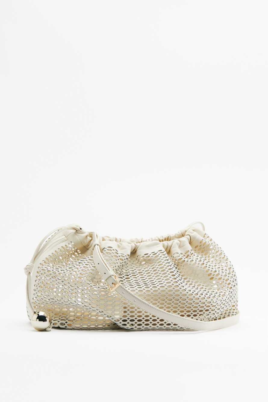 Medium Bubble Clutch in perforated leather, White, Patrizia Pepe