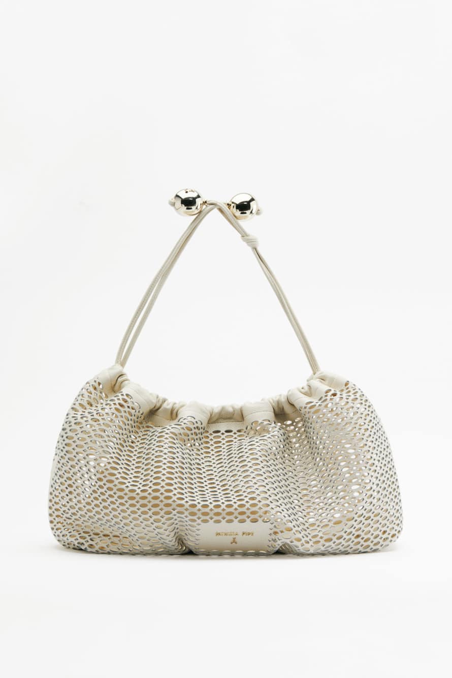 Medium Bubble Clutch in perforated leather, White, Patrizia Pepe
