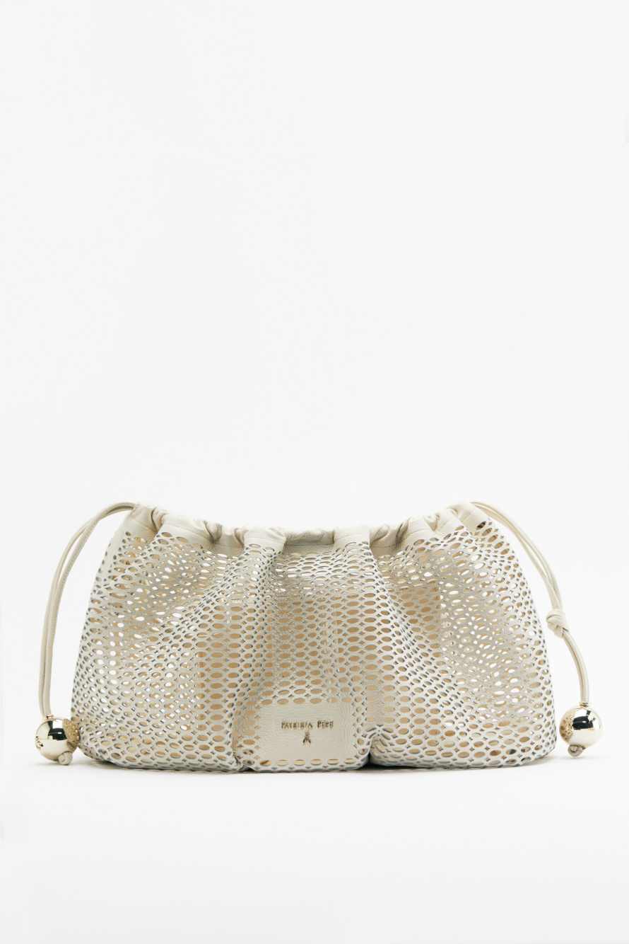 Medium Bubble Clutch in perforated leather, White, Patrizia Pepe