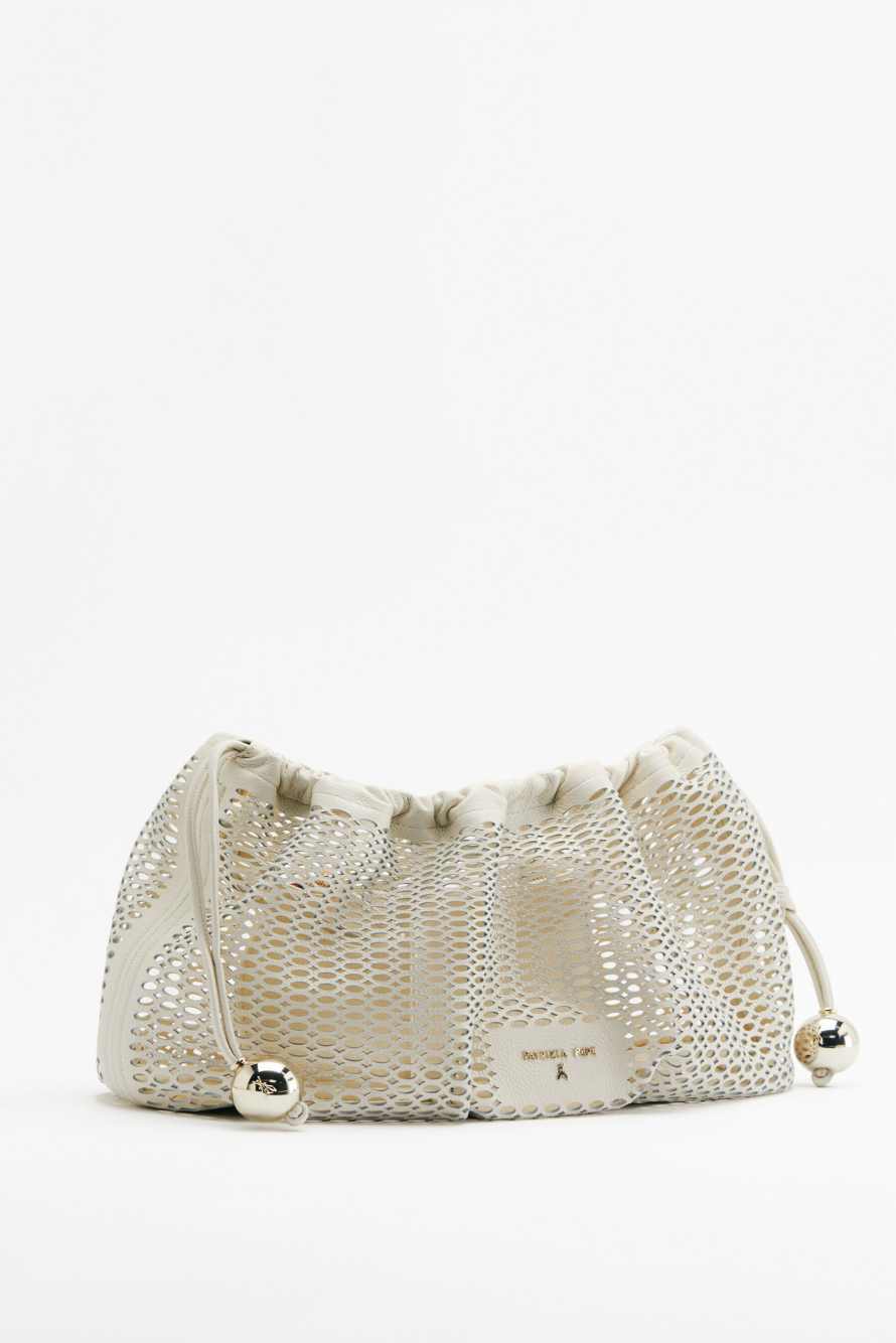 Medium Bubble Clutch in perforated leather, White, Patrizia Pepe