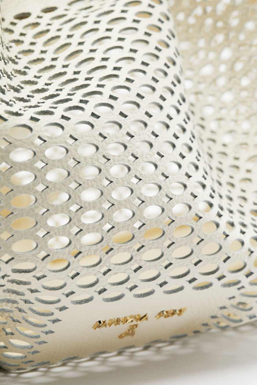Medium Bubble Clutch in perforated leather, White, Patrizia Pepe