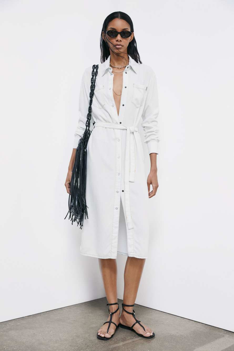 Long shirt dress in lightweight denim, White, Patrizia Pepe