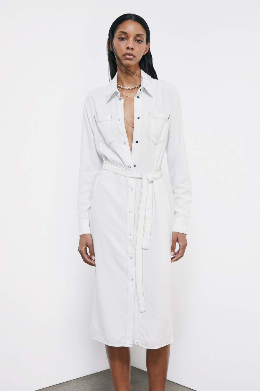 Long shirt dress in lightweight denim, White, Patrizia Pepe