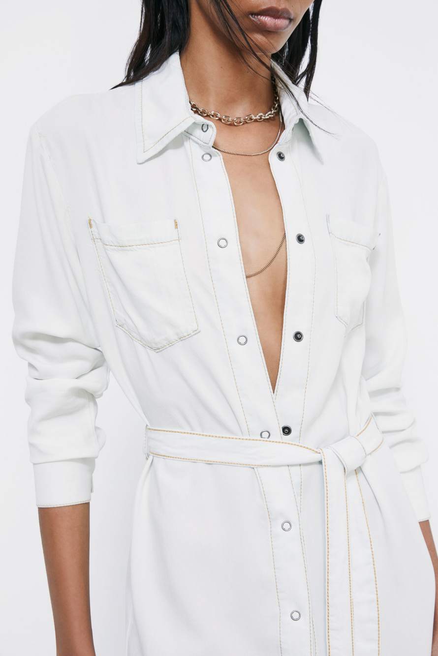 Long shirt dress in lightweight denim, White, Patrizia Pepe