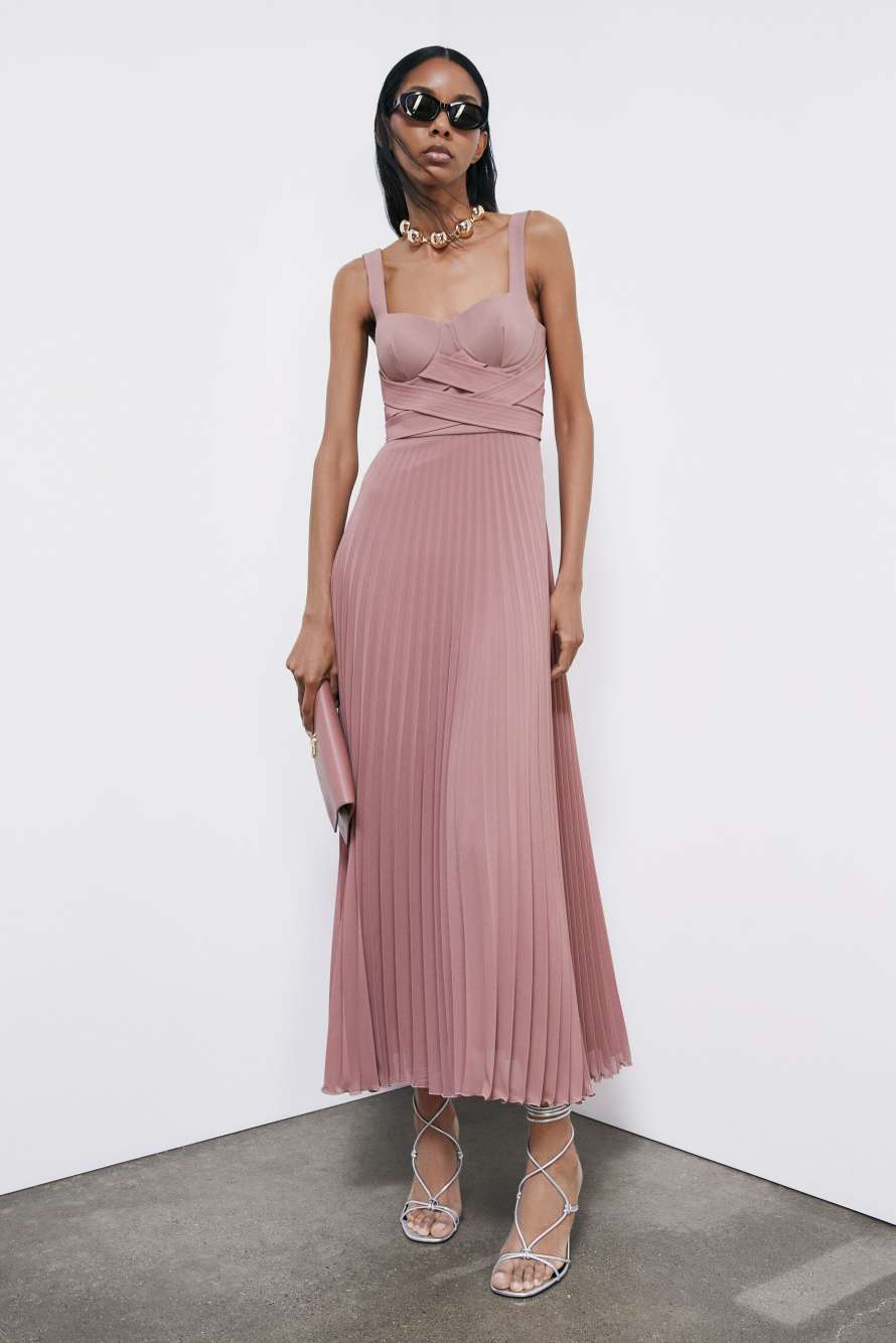 Long pleated ceremony dress, Pink, Patrizia Pepe