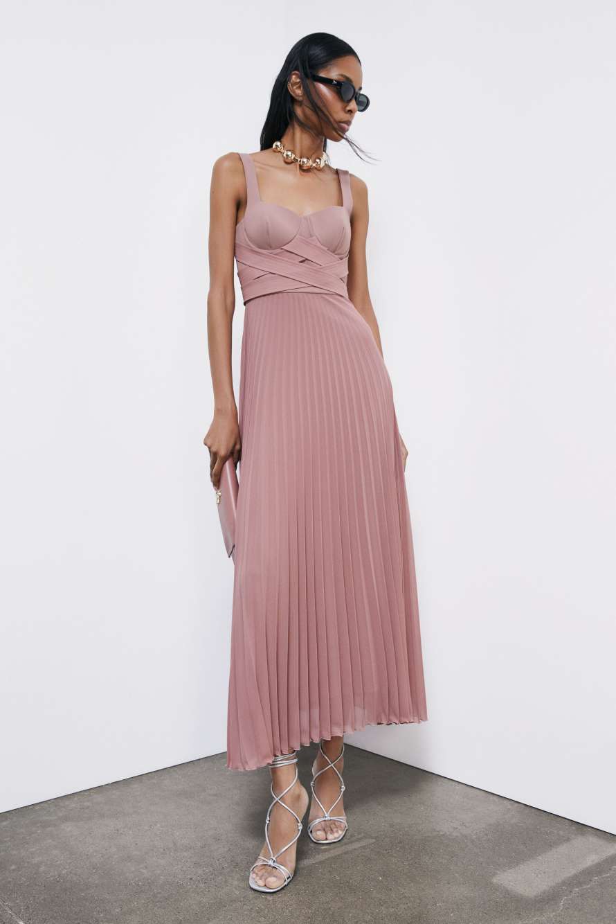 Long pleated ceremony dress, Pink, Patrizia Pepe