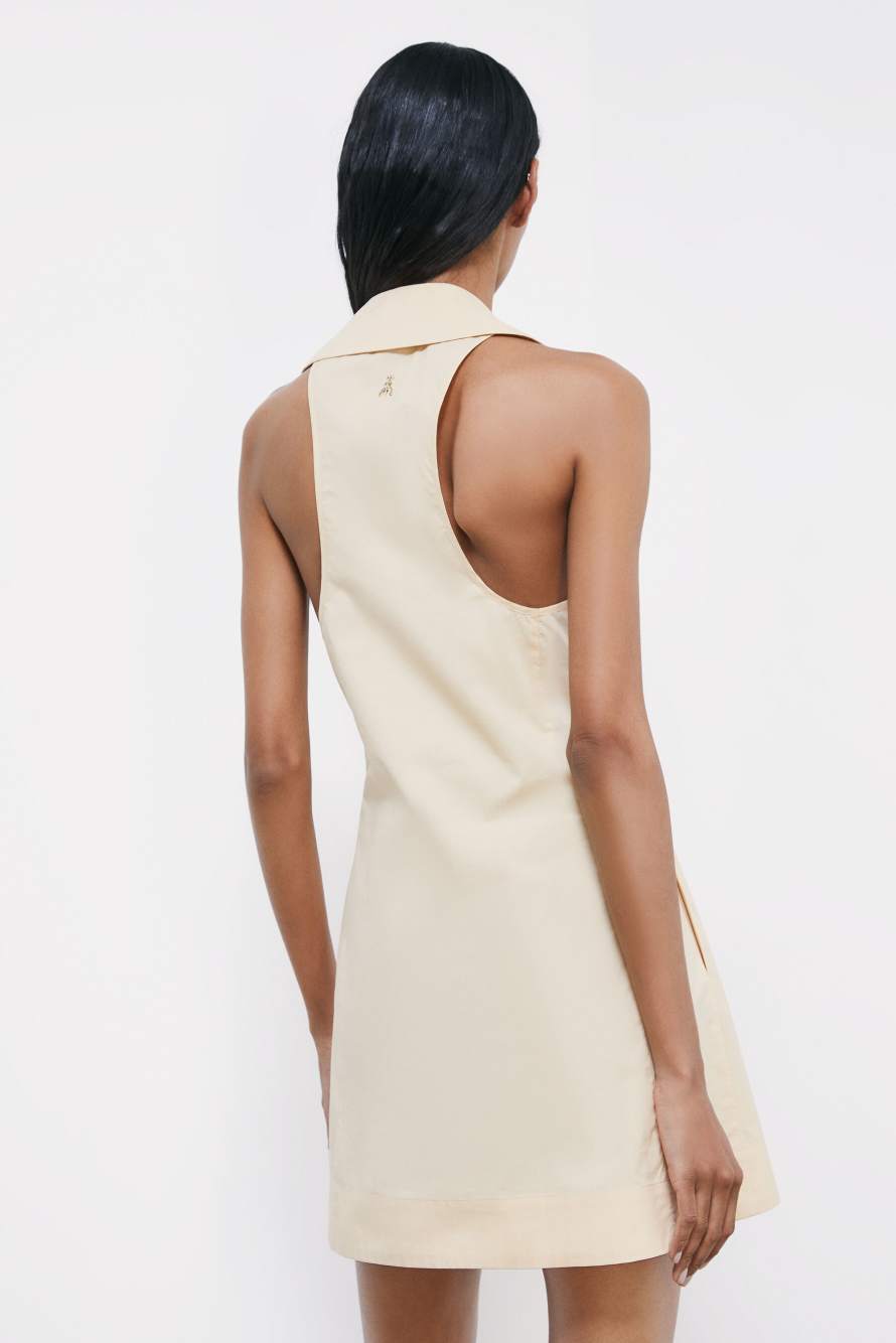 Vestido mini de popelina de algod&oacute;n, Beige