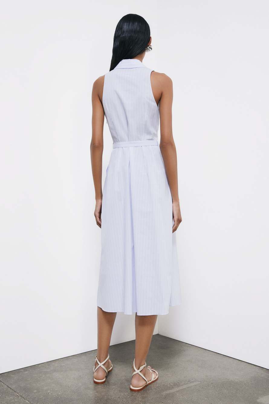 Vestido midi de popelina con cintur&oacute;n, Rayas