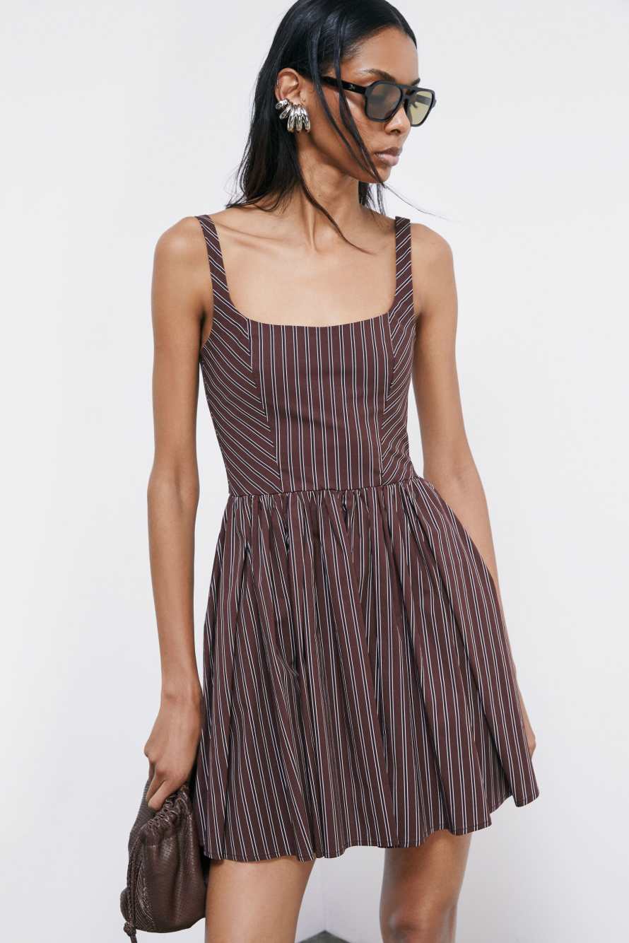 Vestido mini de popelina con smock, Rayas