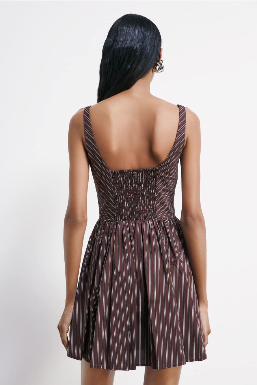 Vestido mini de popelina con smock, Rayas