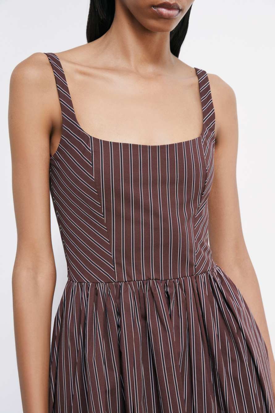 Vestido mini de popelina con smock, Rayas