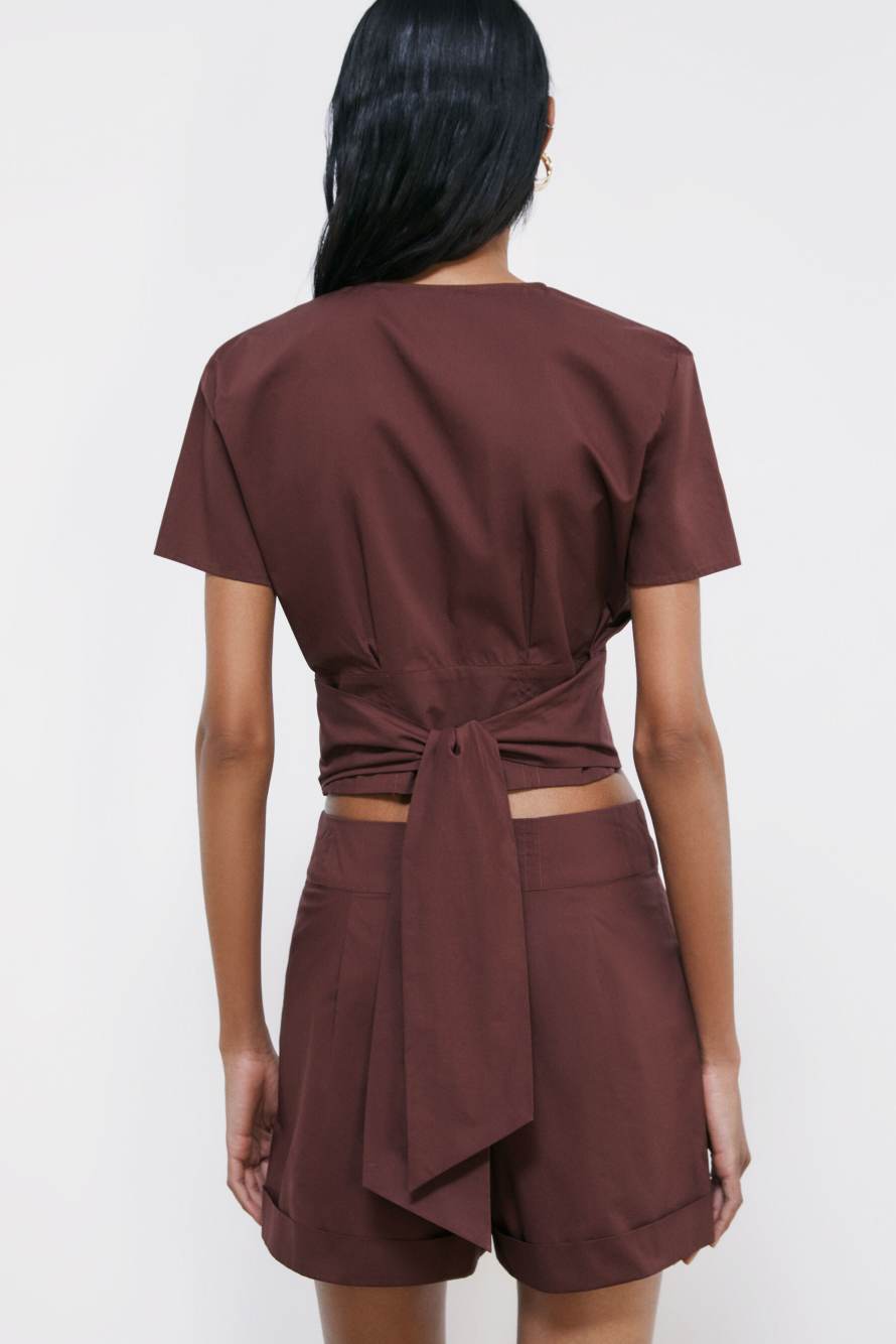 Cropped Top mit Zip, Braun, Patrizia Pepe