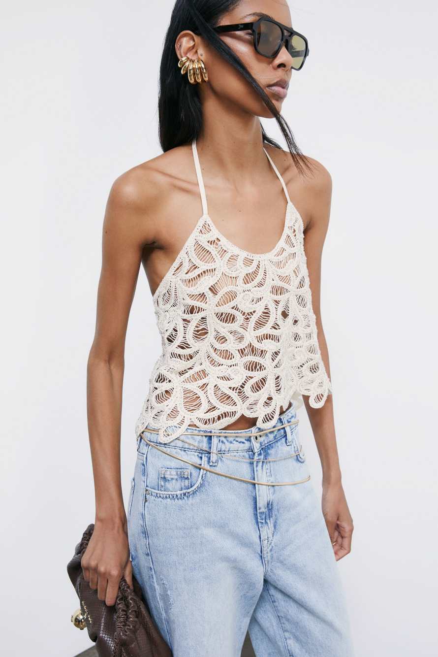 Floral crochet top, Beige, Patrizia Pepe