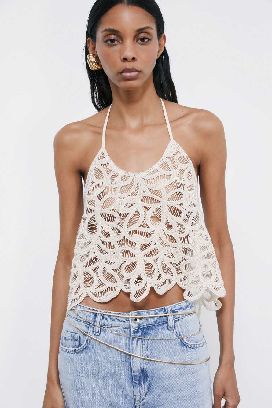 Floral crochet top, Beige, Patrizia Pepe
