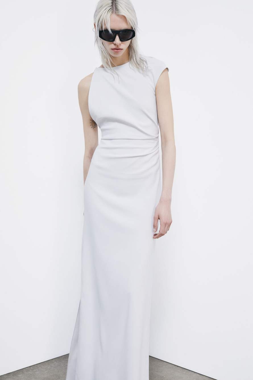 Long asymmetric cr&ecirc;pe dress, Grey, Patrizia Pepe