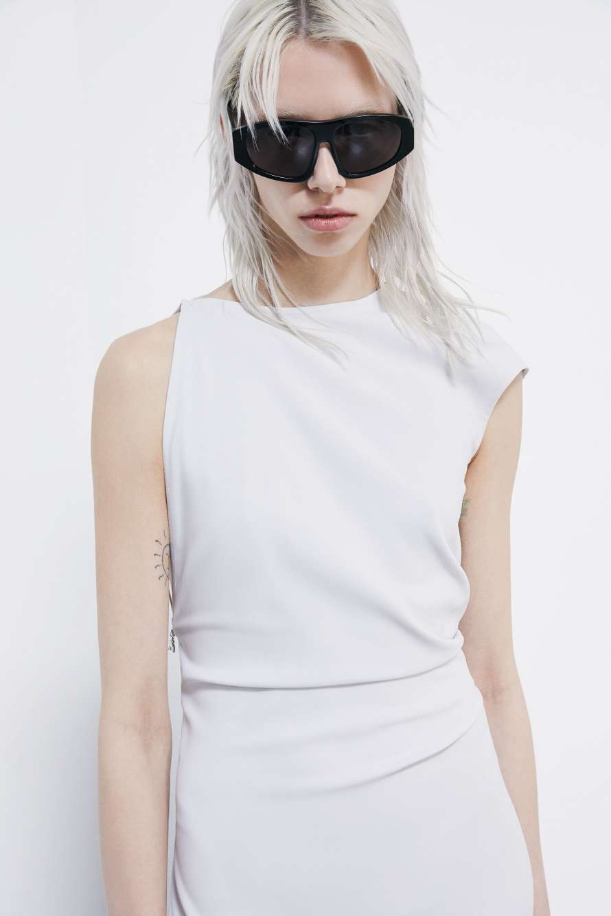 Long asymmetric cr&ecirc;pe dress, Grey, Patrizia Pepe