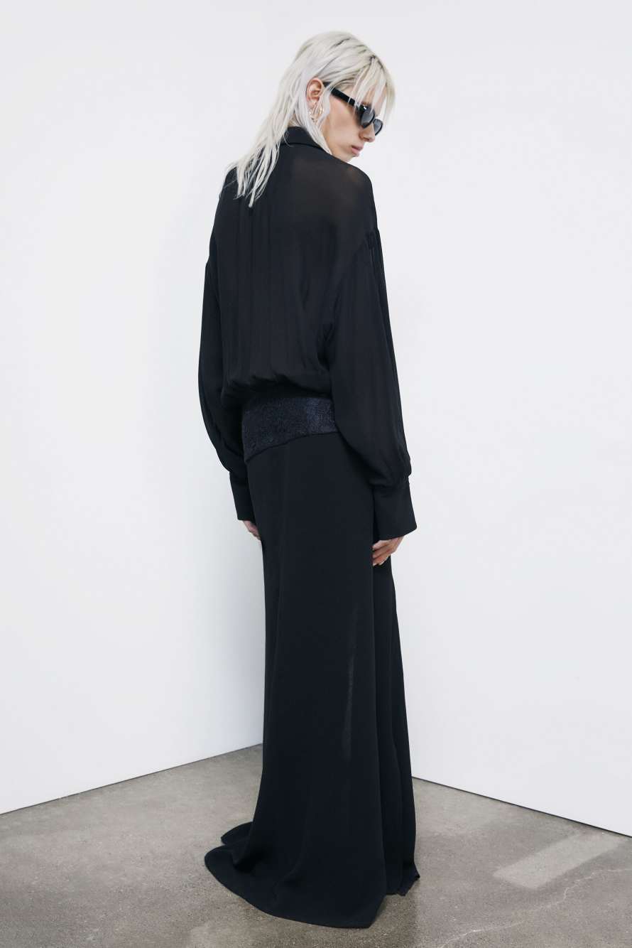 Long georgette dress with lace detail, Black, Patrizia Pepe