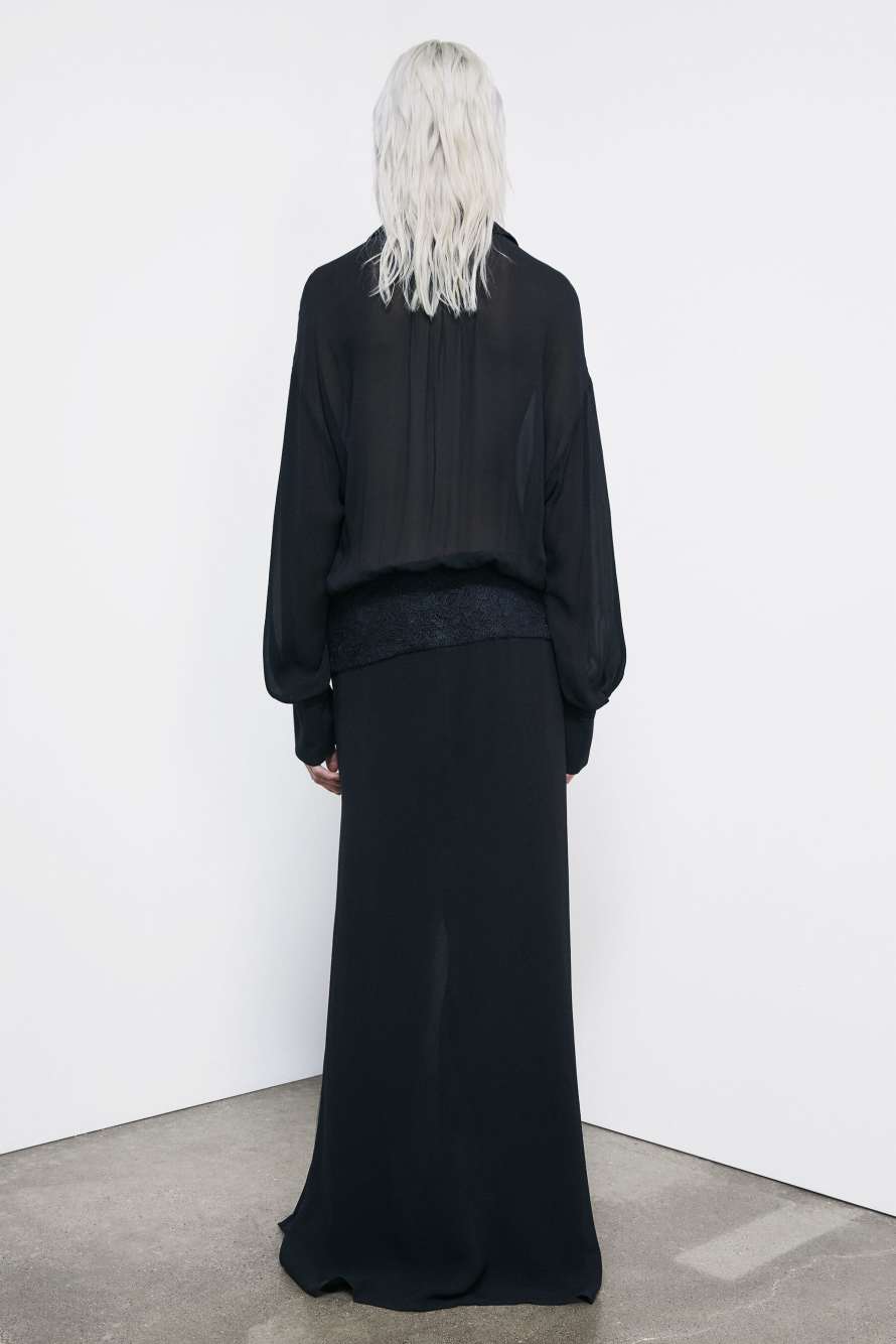 Long georgette dress with lace detail, Black, Patrizia Pepe