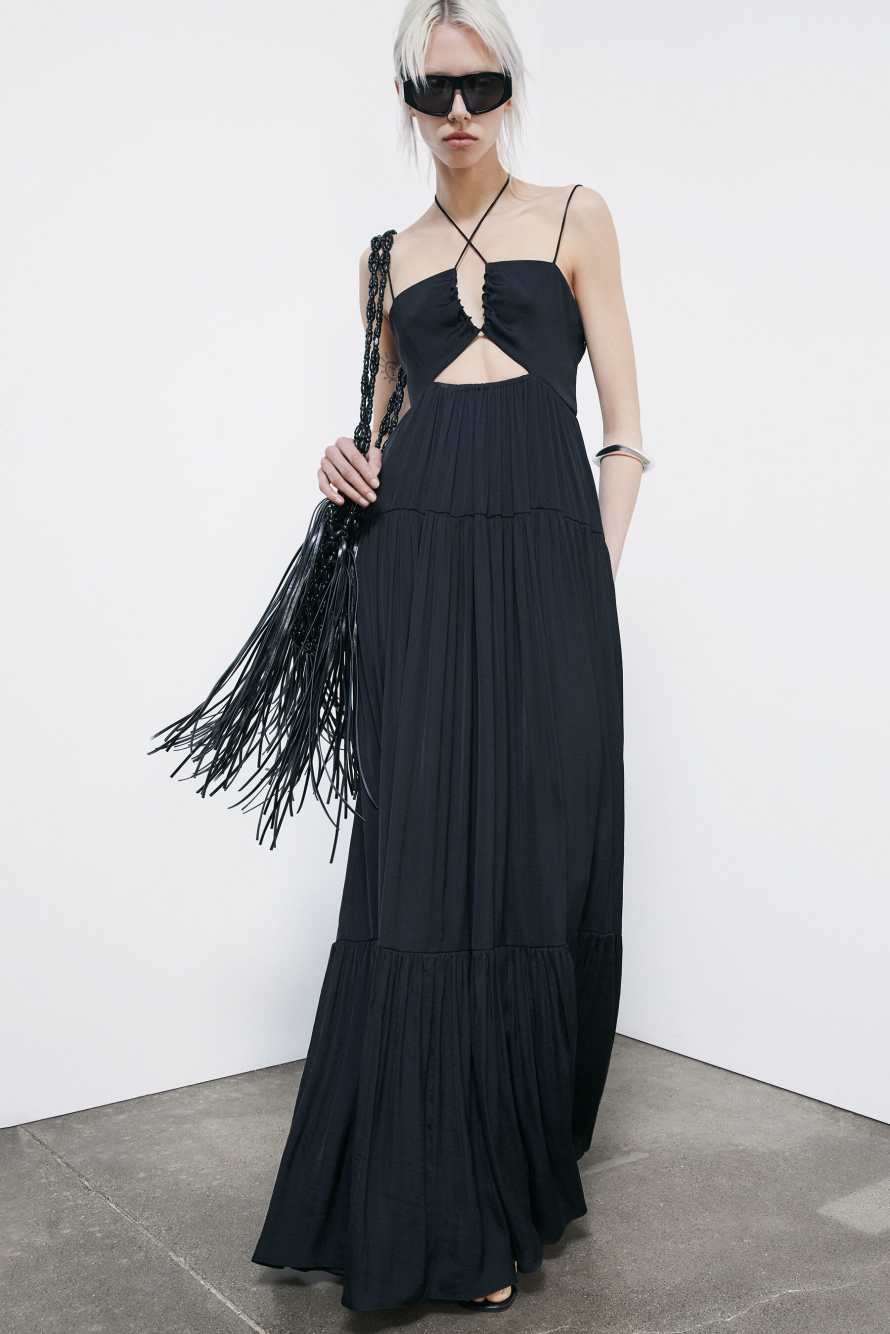 Long satin dress with cut-out, Black, Patrizia Pepe