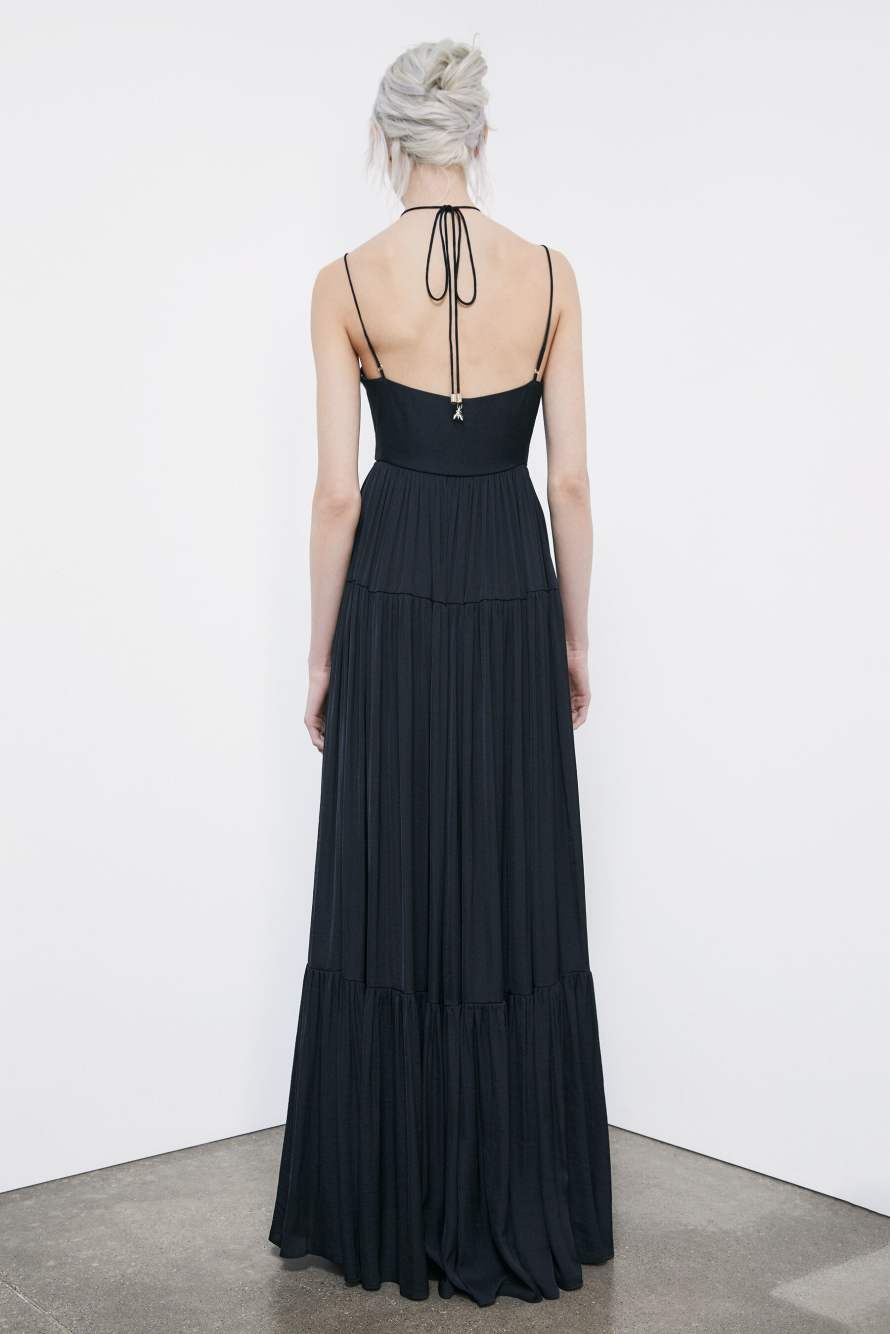 Long satin dress with cut-out, Black, Patrizia Pepe