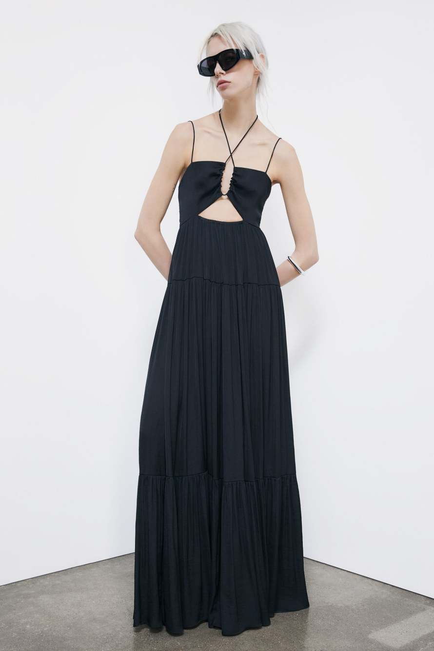 Long satin dress with cut-out, Black, Patrizia Pepe