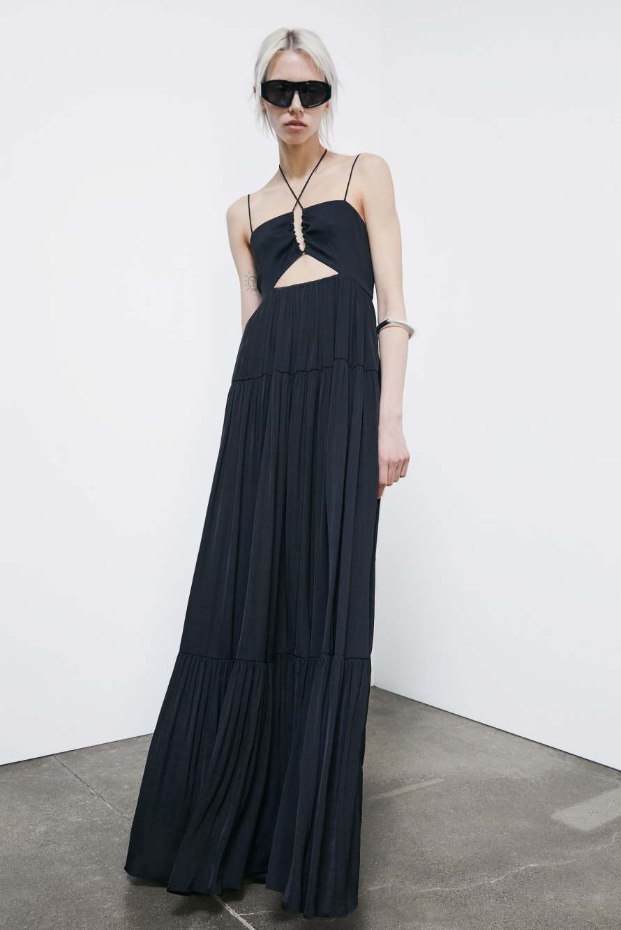 Long satin dress with cut-out, Black, Patrizia Pepe