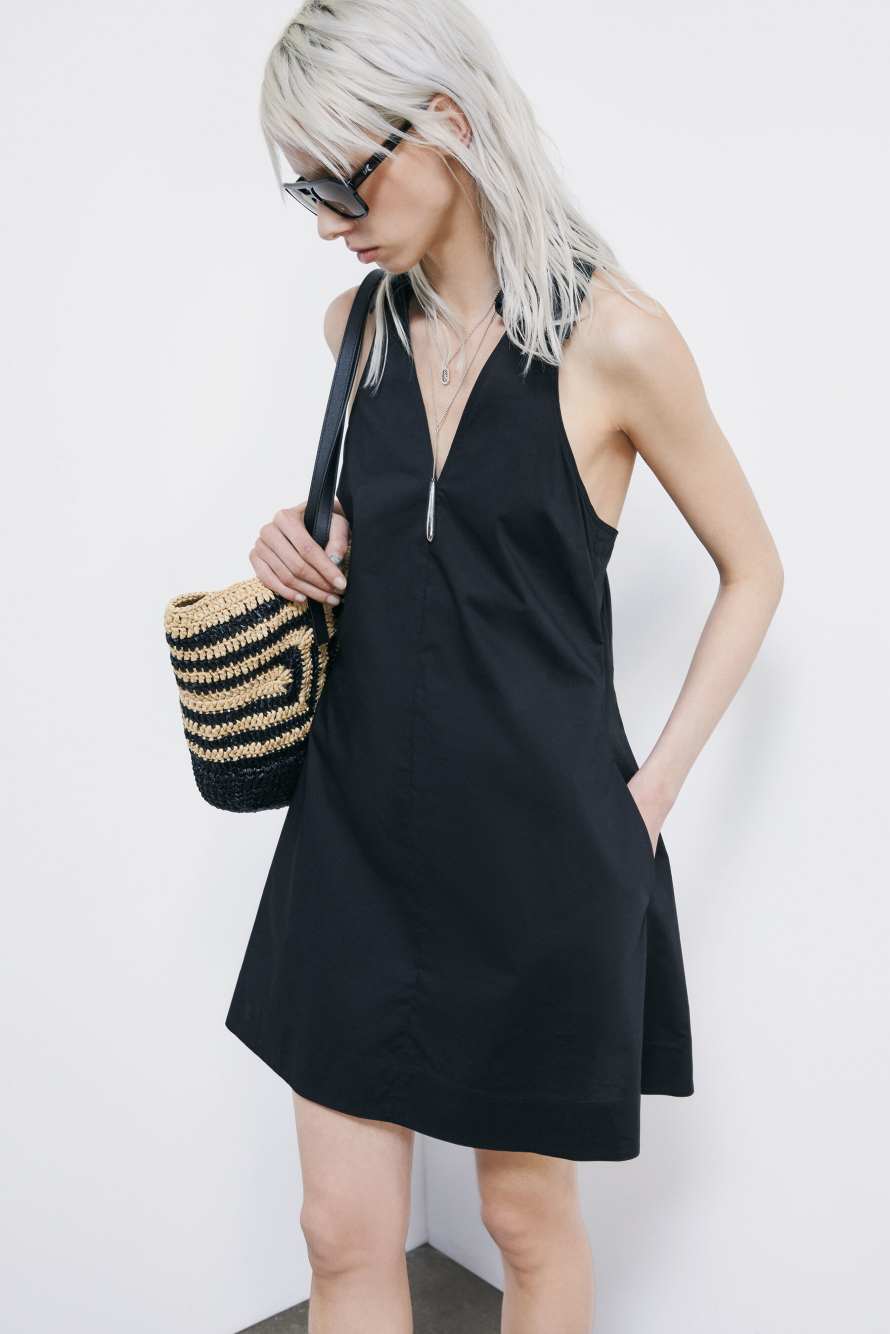 Mini cotton poplin summer dress, Black, Patrizia Pepe